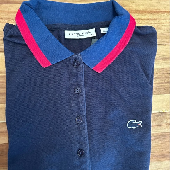 Lacoste Tops Lacoste Womens Polo Slim Fit Size 42 Navy Blue Color